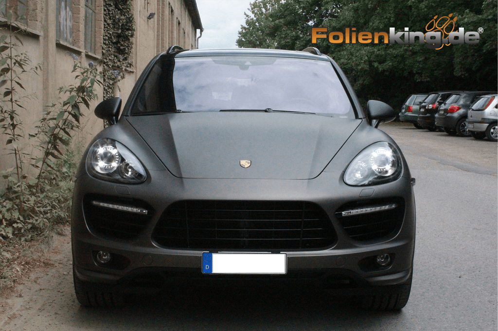 Porsche Cayenne turbo S: Vollfolierung in charcoal matt metallik -  Folierung und Scheibentönung in Köln Bonn 