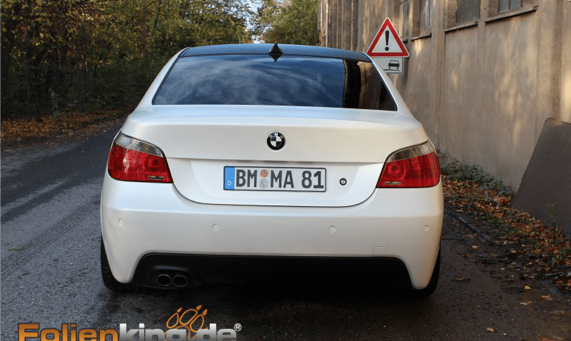 BMW E60: Vollfolierung in weiß seidenglanz - Folierung und Scheibentönung  in Köln Bonn 